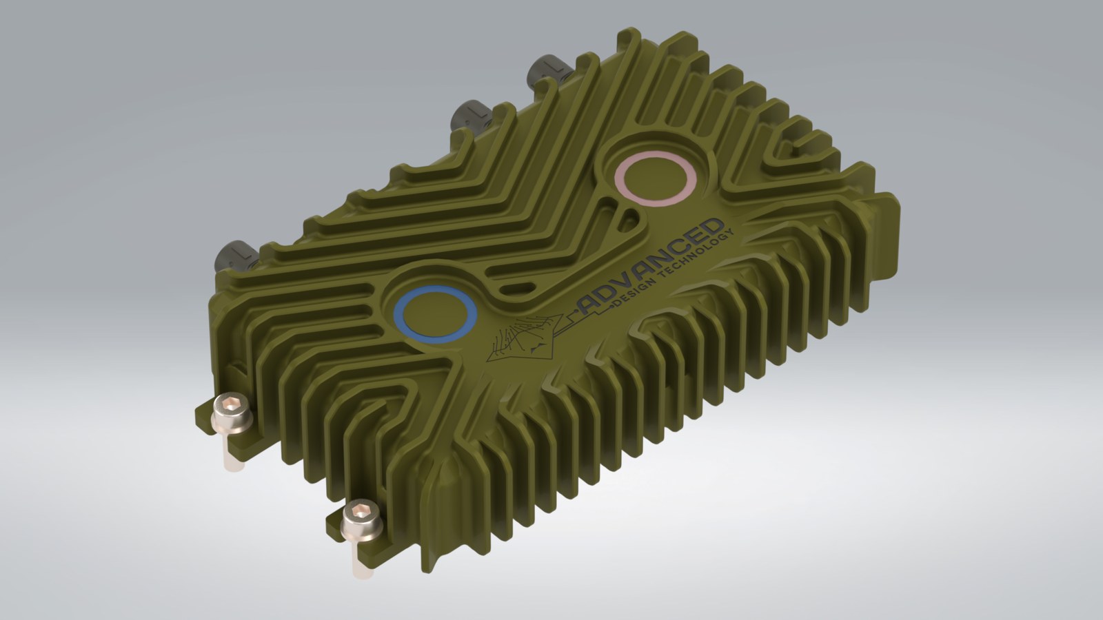 ADT ruggedised secure KVM - a militarised, field-ready secure KVM in an olive-drab, finned enclosure